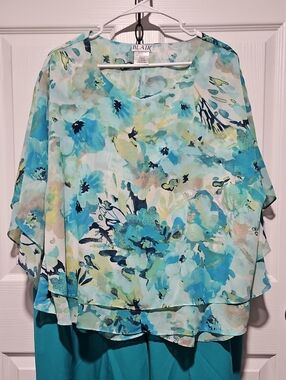 Blair Teal Aqua Floral Chiffon Overlay Tunic